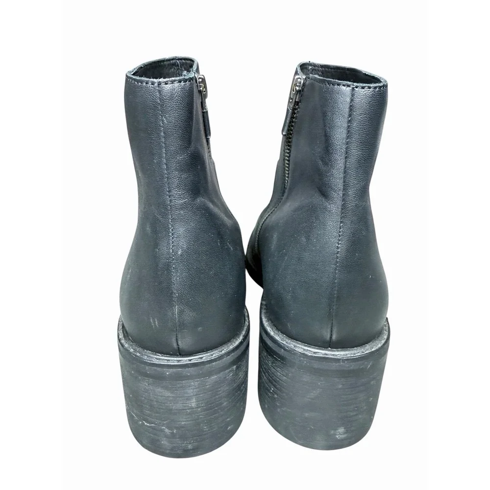 Eileen Fisher Beau Leather Bootie Black Side Zip‎ Block Heel Women's 11